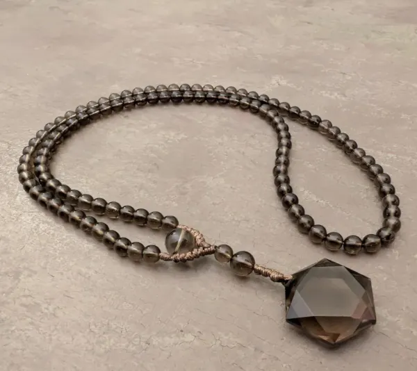 Smoky Quartz Hexagonal Star mala necklace / rosary