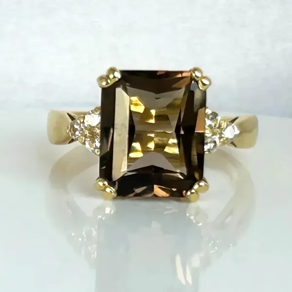 Smoky Quartz Rectangle Gold Ring