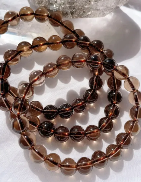Three Smoky Quartz Round Beads Bracelets