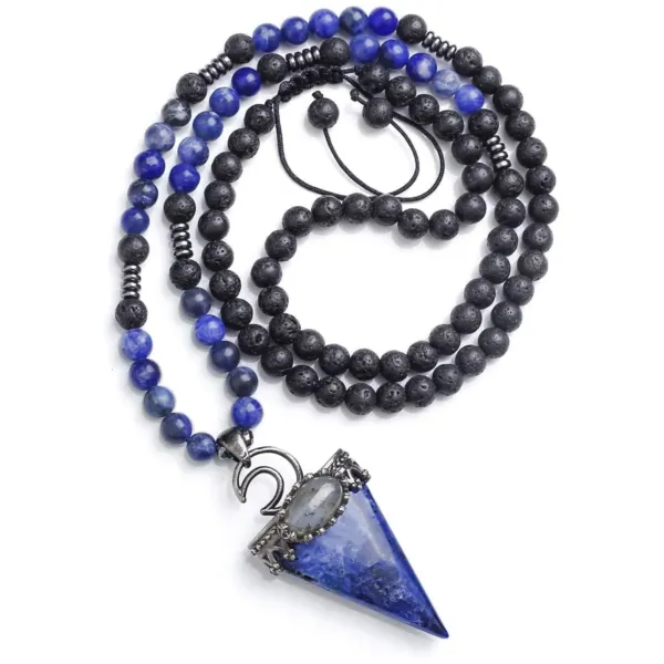 Sodalite Pendulum Necklace with Lava Rock and Labradorite