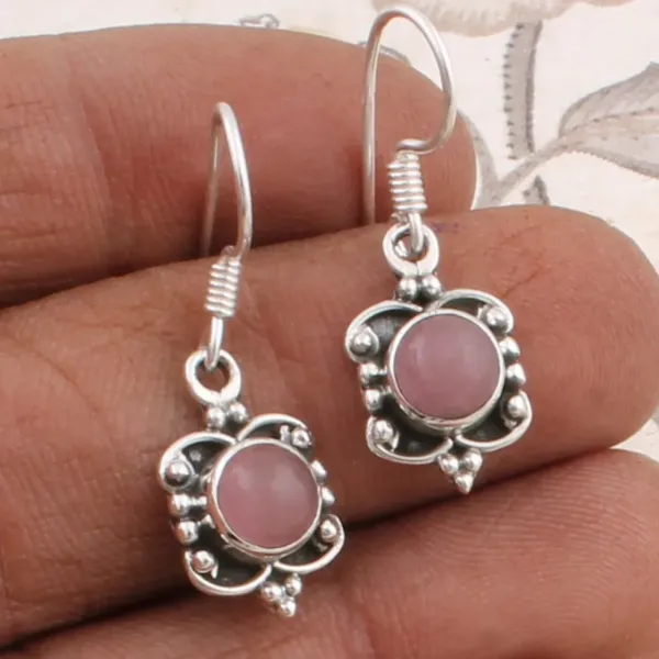 Solid sterling Silver Pink Jade Earrings