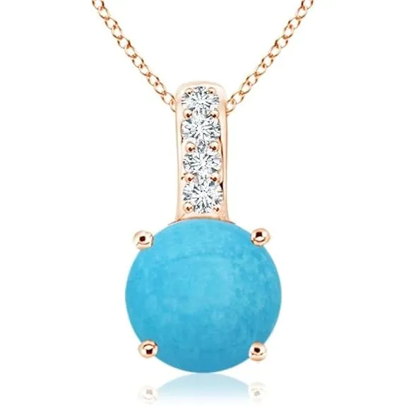 Solitaire Round Turquoise Pendant with Diamond Bale by Angara
