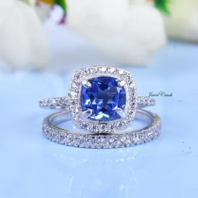 Tanzanite Engagement/Wedding Ring | Moissanite Accent Band or Halo Ring