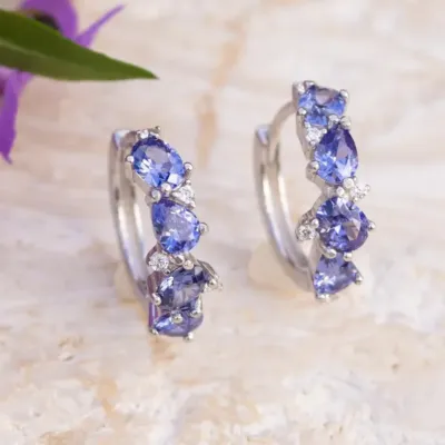 Tanzanite cluster Hoop Earrings, December birthstone