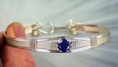 Tanzanite Wire Wrapped Bangle Sterling Silver Bracelet, December birthstone