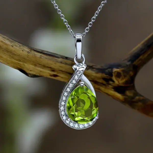 Teardrop Peridot Halo Necklace