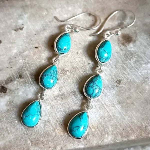 Three Stones Turquoise Dangle Earrings