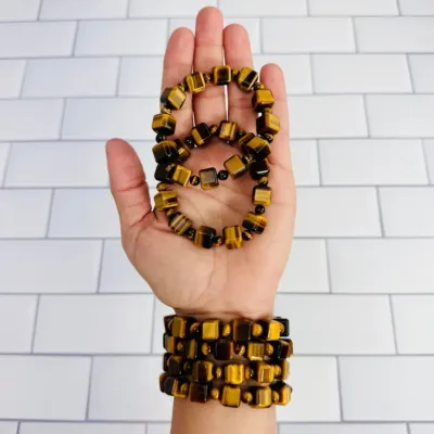 Tiger's Eye Cube Bead Bracelet