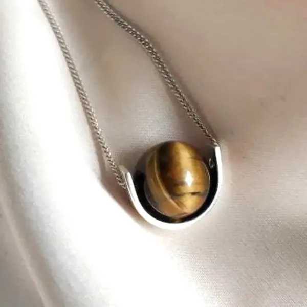 Tiger's Eye ball Modern Fidget silver Necklace