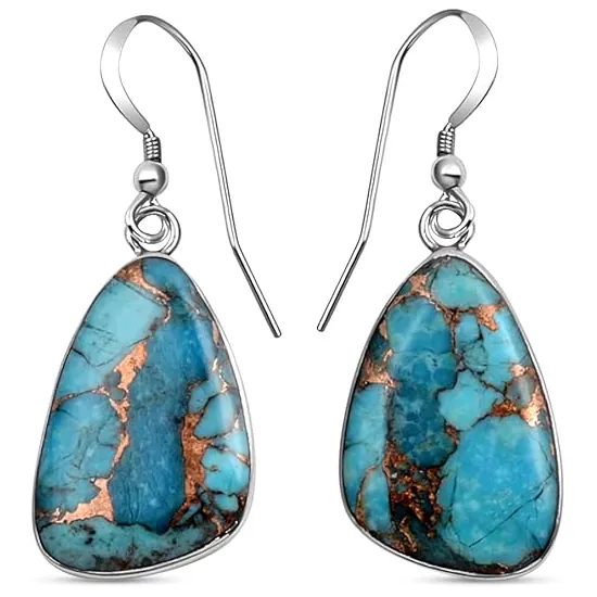 Turquoise Drop Dangle 925 Sterling Silver Earrings, December birthstone