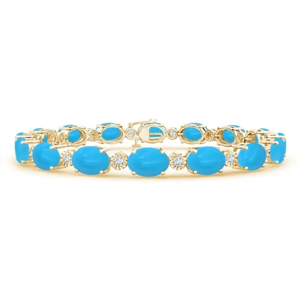 Turquoise stackable yellow gold bracelet with illusion diamonds