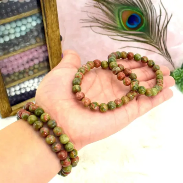 Unakite Round Bead Bracelets