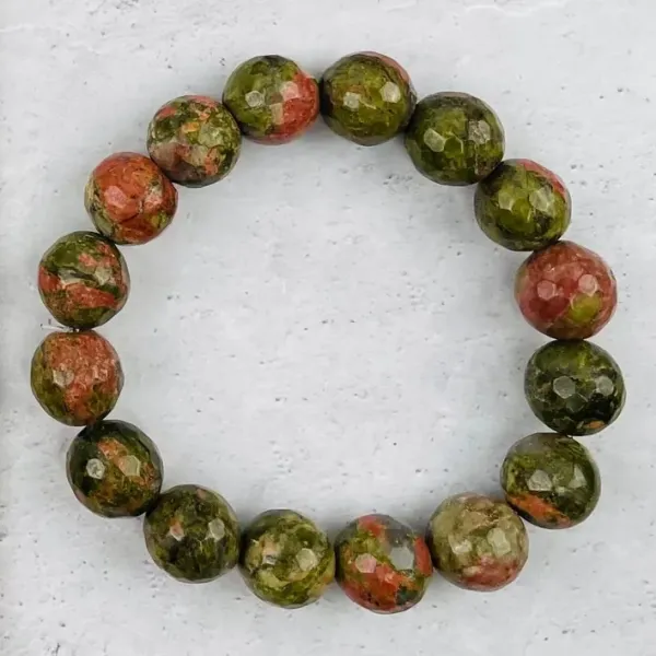 Unakite Round Faceted Bead Bracelet