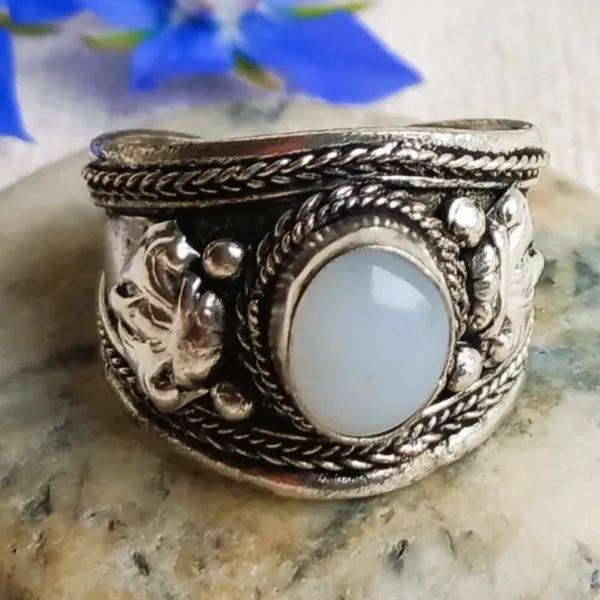 White Onyx Napal Tibet unisex silver Ring