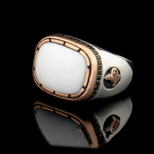White Onyx Men Silver Ring
