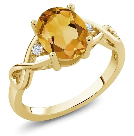 Yellow Citrine and White Topaz Gold Plated Silver Ring